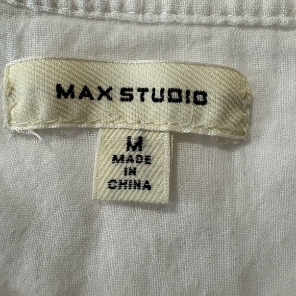 Max Studio White Ruffle Mini Dress. Cotton/Rayon Blend. Embroidery/Buttons chest - Picture 5 of 12